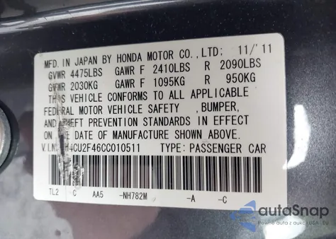 2012 Acura Tsx 2.4 from USA, damaged, VIN JH4CU2F46CC010511